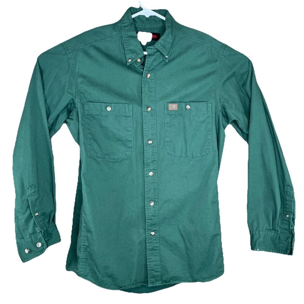 Wrangler Riggs Workwear Button Down Shirt Mens Med Button Up Pocket Forest Green